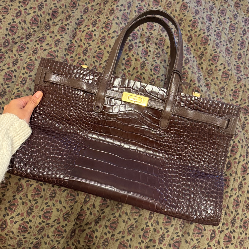 TORY BURCH LEE RADZIWILL TRAVEL LEATHER CROC BAG